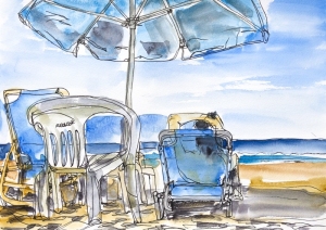 Painting-Danny-Touw-Crete-Beach-umbrella-Georgioupoli