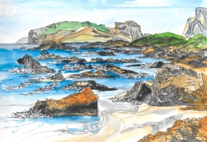 Painting-Danny-Touw-Crete-Falasarna-beach-and-rocks-in-the-sea