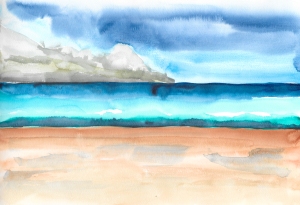 Painting-Danny-Touw-Crete-Georgiopoli-beach-scene-with-strong-sky