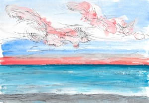Painting-Danny-Touw-Crete-Loutro-sunset-over-water