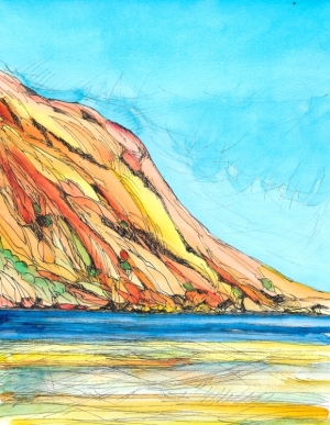 Painting-Danny-Touw-Crete-Porto-Loutro-evening-view