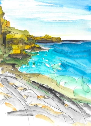 Painting-Danny-Touw-Crete-Sfakia-beach-nice-wavy-lines-in-the-water