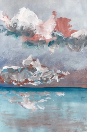 Painting-Danny-Touw-Crete-beach-and-clouds-and-reflection