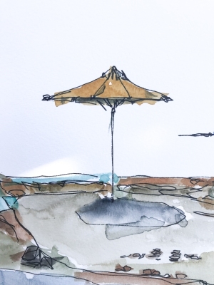 Painting-Danny-Touw-Crete-beach-single-umbrella