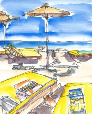 Painting-Danny-Touw-Crete-with-beach-loungers