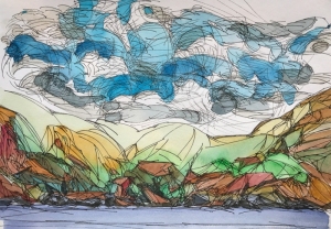 Paintings Danny Touw Crete imaginary beach and clouds 2017