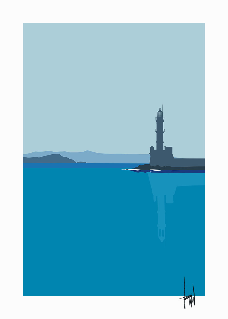 Chania Blue Lighthouse Crete Painting Danny Touw