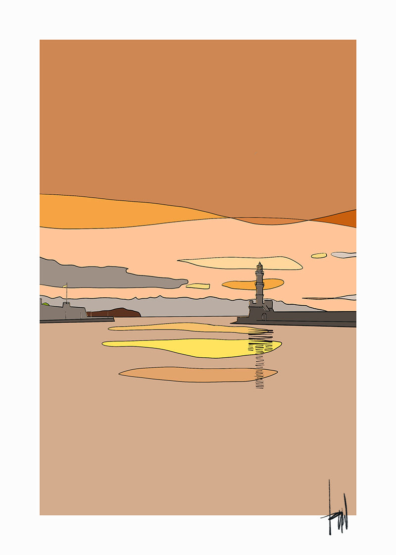 Chania Ochre Lighthouse Crete Painting Danny Touw
