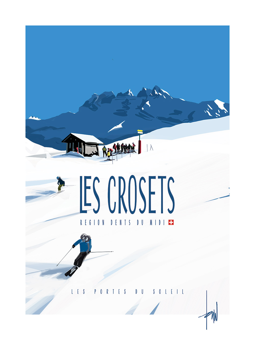 Ski Poster Les Crosets Region Dents du Midi Switzerland Portes du Soleil Design by Danny Touw