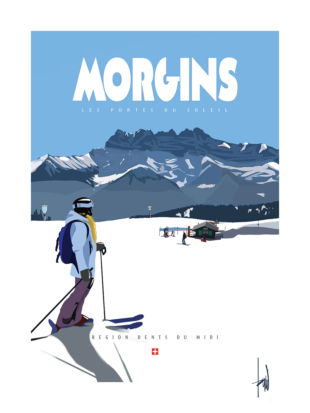 Ski Poster Champoussin Region Dents du Midi Switzerland Portes du Soleil Morgins