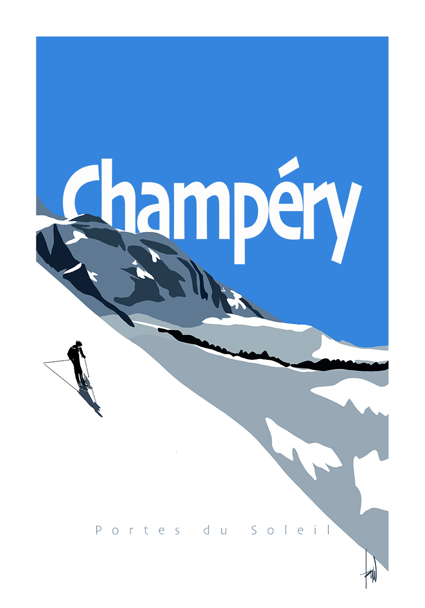 Poster Danny Touw Champery Ski Poster Region Dents du Midi Switzerland Portes du Soleil