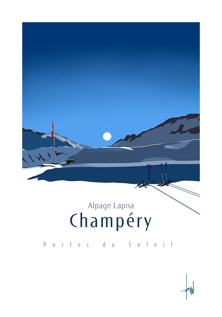 Poster Danny Touw Champery Ski Poster Region Dents du Midi Switzerland Portes du Soleil Lapisa