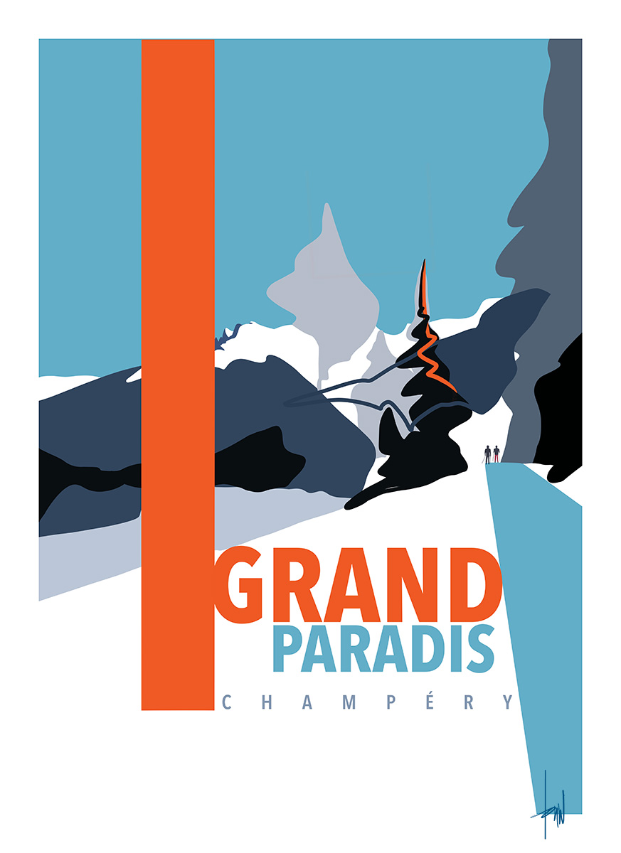 Poster Danny Touw Champery Grand Paradis Ski Poster Region Dents du Midi Switzerland Portes du Soleil