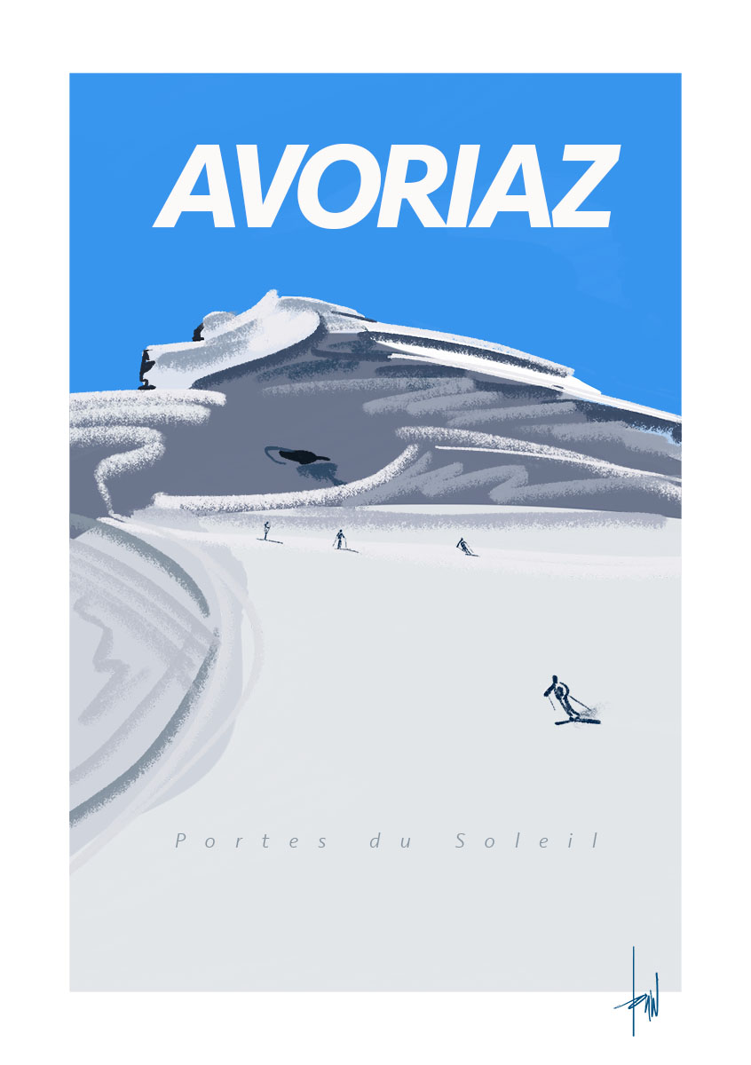 Poster Danny Touw Avoriaz France Ski Poster Region Dents du Midi Switzerland Portes du Soleil