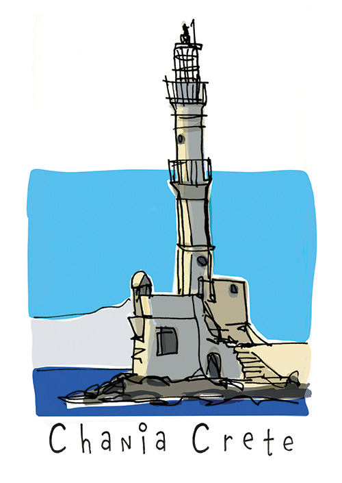 crete_postcard_chania_drawing_danny_touw Postcards by Danny Touw from the Greek Mediterranean Island of Crete Chania