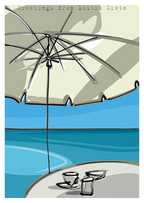 crete_postcard_loutro_umbrella_danny_touw Postcards by Danny Touw from the Greek Mediterranean Island of Crete Loutro